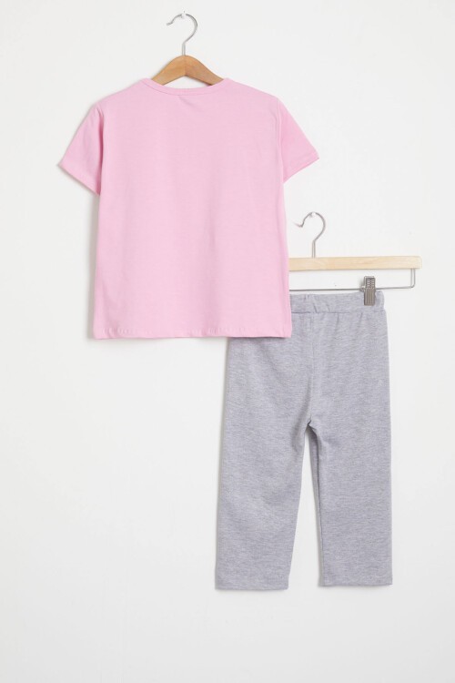 Pembe Pati Baskı Tişört ve Şort Taytlı Kız Takım 15444
