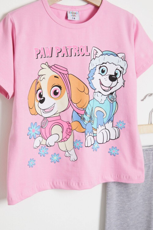 Pembe Pati Baskı Tişört ve Şort Taytlı Kız Takım 15444