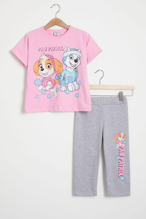 Pembe Pati Baskı Tişört ve Şort Taytlı Kız Takım 15444