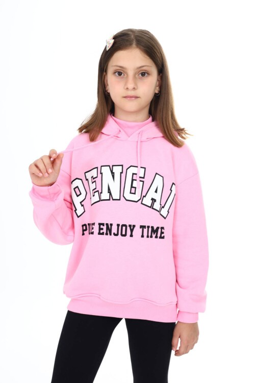 Pembe Pengai Yazı Baskı Polarlı Kız Çocuk Sweatshirt 16464