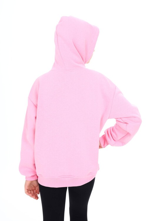 Pembe Pengai Yazı Baskı Polarlı Kız Çocuk Sweatshirt 16464