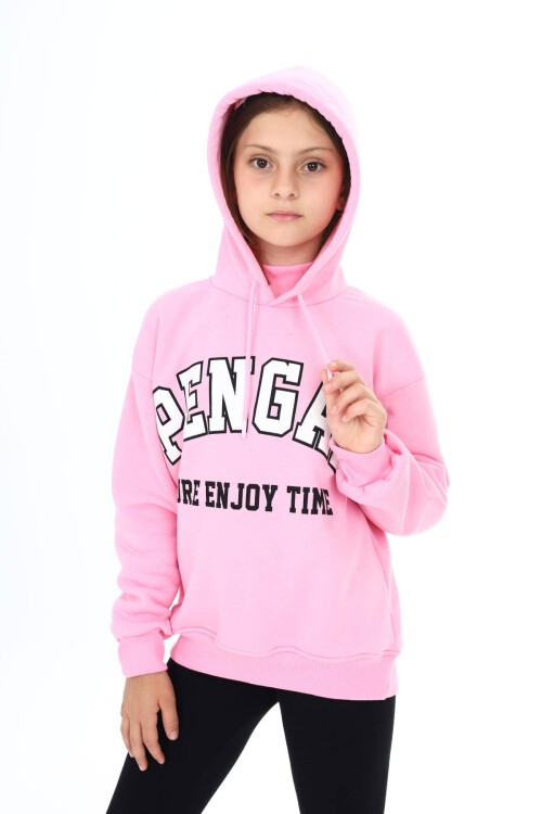 Pembe Pengai Yazı Baskı Polarlı Kız Çocuk Sweatshirt 16464