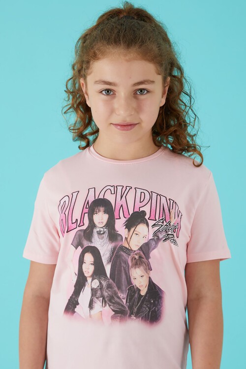 Pembe Simli Yazılı Baskılı Kız Tişört 15661