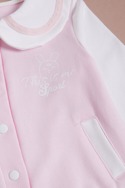 Pembe Tavşan Baskı Kolej Ceketli Kız Bebek Takım 16187