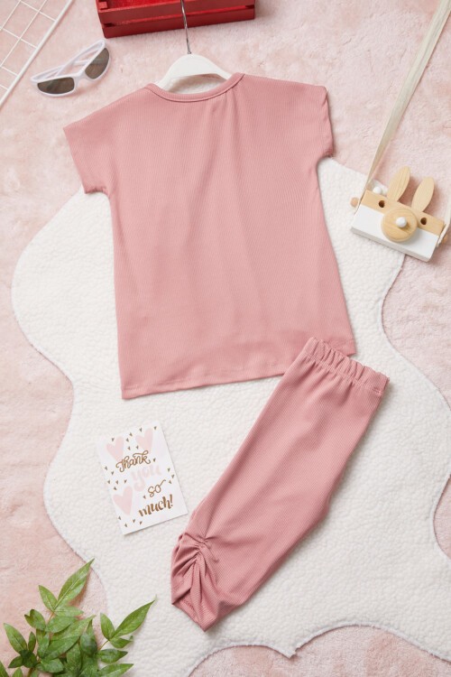 Pembe Tavşan Detaylı Kız Çocuk Şortlu Takım 15425