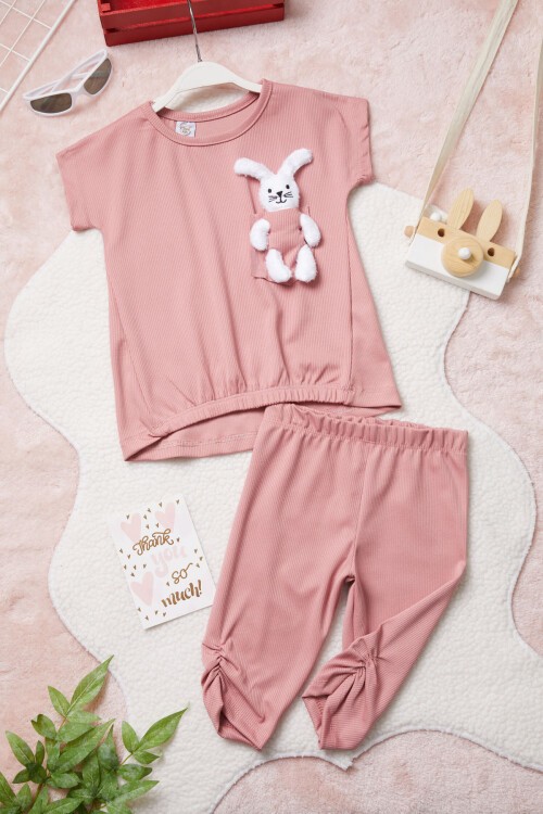 Pembe Tavşan Detaylı Kız Çocuk Şortlu Takım 15425