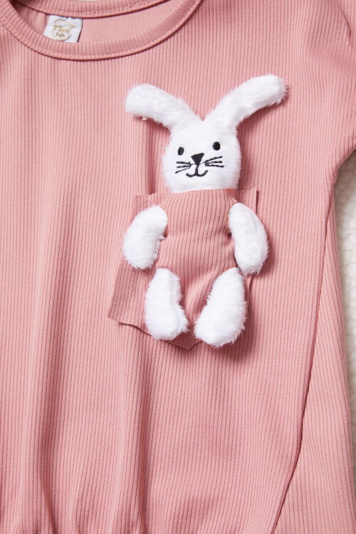 Pembe Tavşan Detaylı Kız Çocuk Şortlu Takım 15425