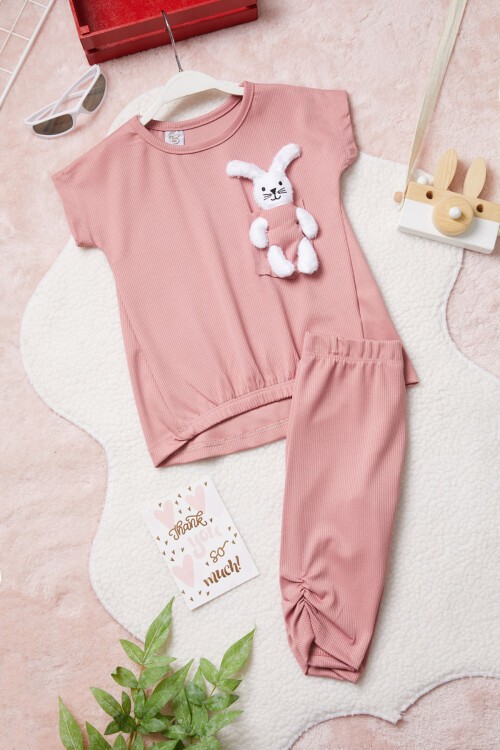 Pembe Tavşan Detaylı Kız Çocuk Şortlu Takım 15425