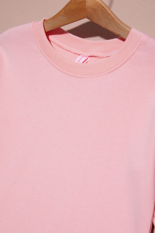 Pembe Uzun Kollu Kız Çocuk Düz Sweatshirt 16427