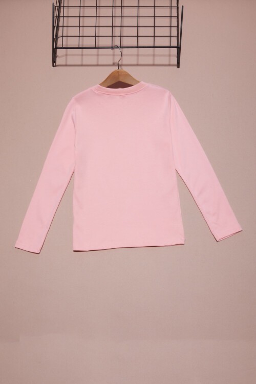 Pembe Uzun Kollu Kız Çocuk Düz Sweatshirt 16427