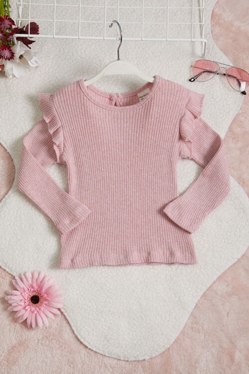 Pembe Uzun Kollu Volanlı Kız Çocuk Badi 15667