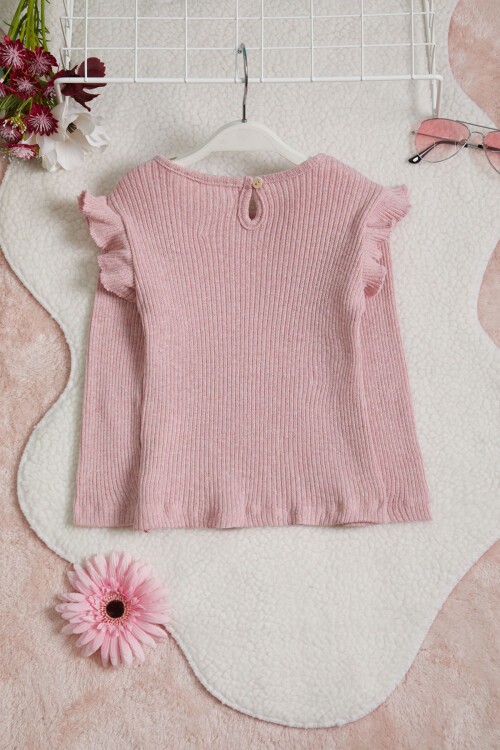 Pembe Uzun Kollu Volanlı Kız Çocuk Badi 15667