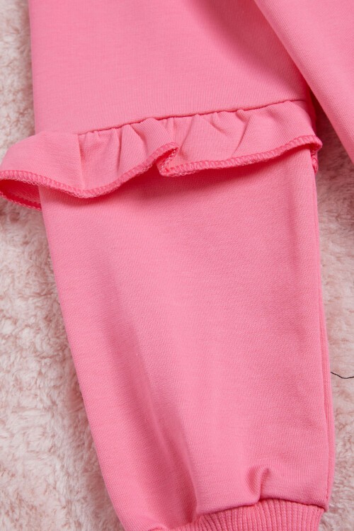 Pembe Yazı Baskılı Püsküllü Kız Çocuk Sweatshirt 16311