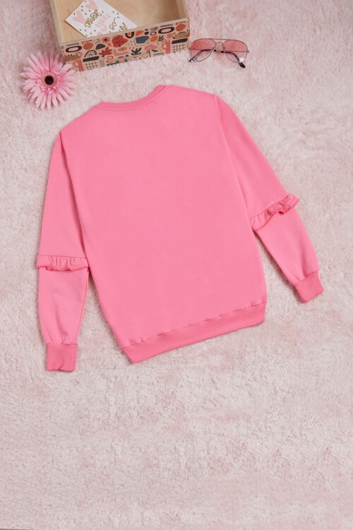 Pembe Yazı Baskılı Püsküllü Kız Çocuk Sweatshirt 16311