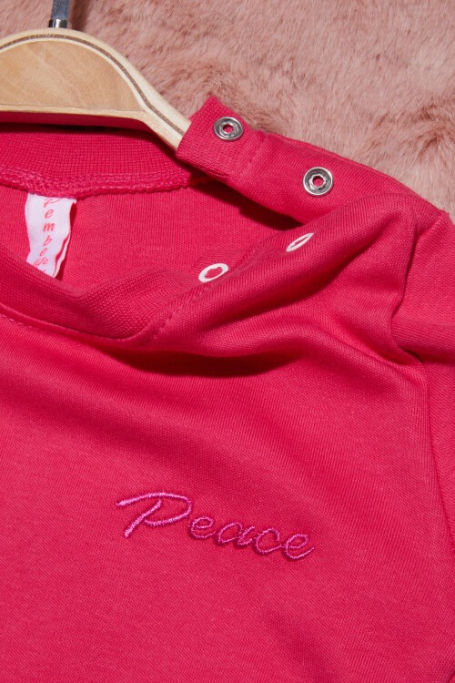 Pembe Yazı Nakışlı Kız Çocuk Çıtçıtlı Sweatshirt 16416