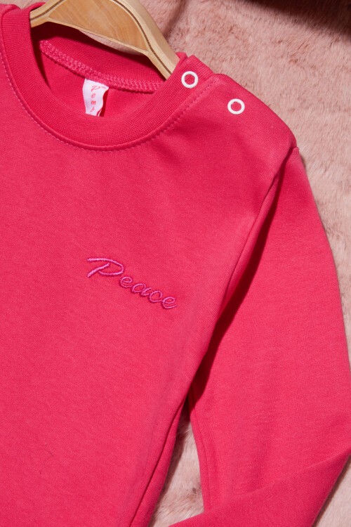 Pembe Yazı Nakışlı Kız Çocuk Çıtçıtlı Sweatshirt 16416