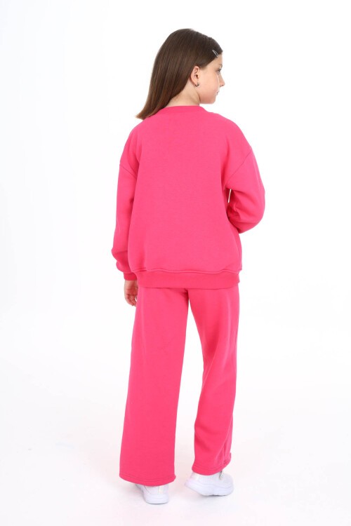 Pembe Yırtmaçlı Hırkalı Kız Çocuk Polarlı Eşofman Takımı 16456