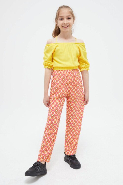 Sarı Askılı Bluzlu Pantolonlu Kız Çocuk Takım 15408