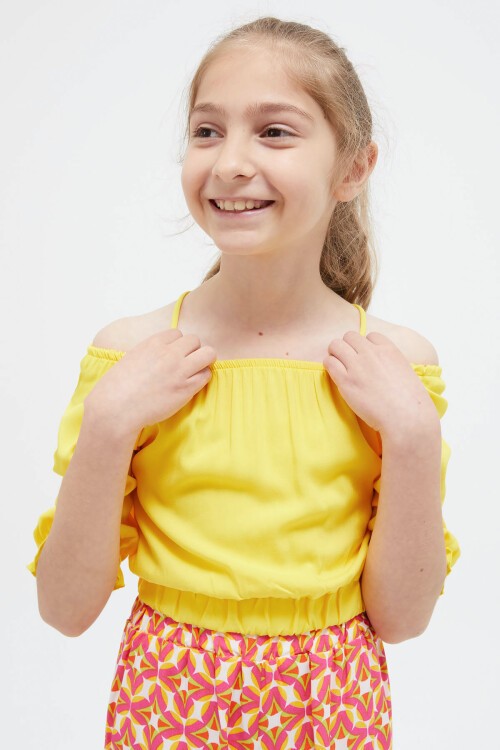 Sarı Askılı Bluzlu Pantolonlu Kız Çocuk Takım 15408
