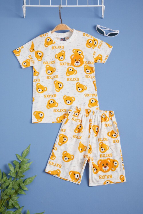 Sarı Ayıcık Baskılı Erkek Çocuk Şortlu Yazlık Takım 15577