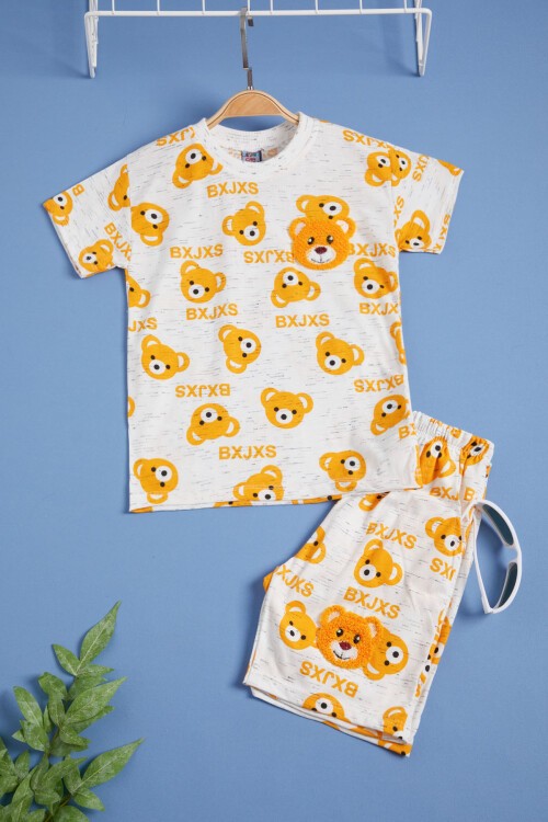 Sarı Ayıcık Baskılı Erkek Çocuk Şortlu Yazlık Takım 15577