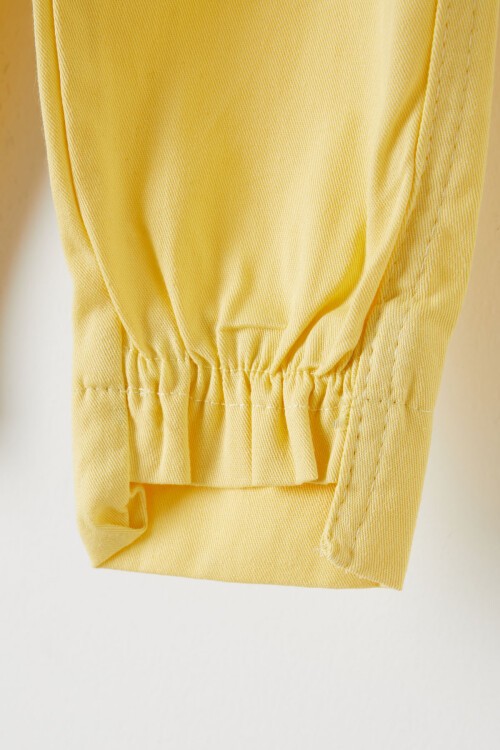 Sarı Beli Lastikli Logolu Kız Çocuk Pantolon 16231