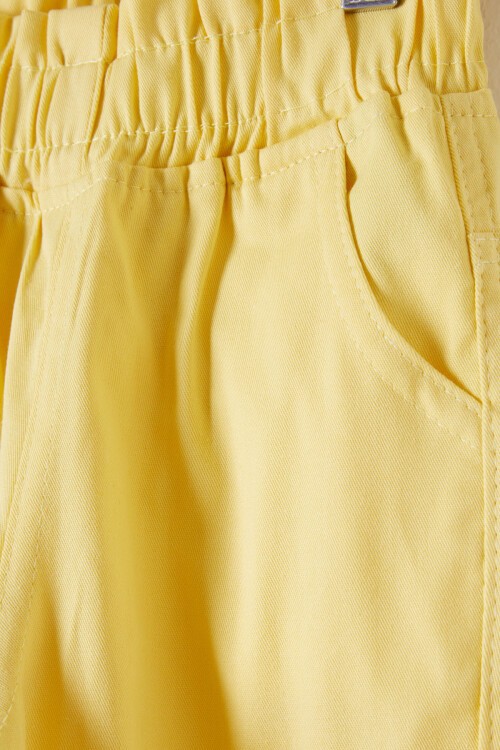 Sarı Beli Lastikli Logolu Kız Çocuk Pantolon 16231