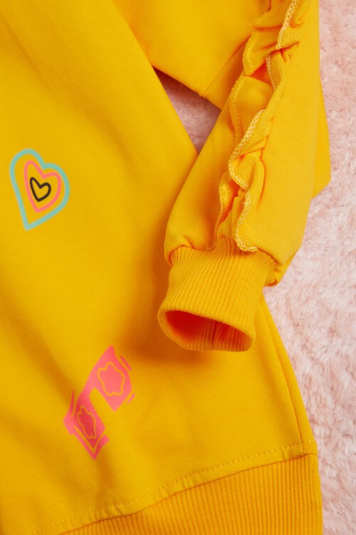 Sarı Çiçek Nakışlı Uzun Kol Kız Çocuk Sweatshirt 16303