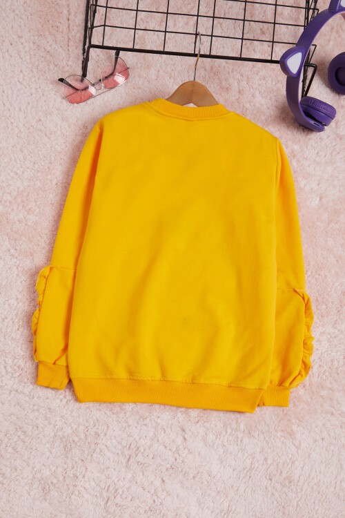 Sarı Çiçek Nakışlı Uzun Kol Kız Çocuk Sweatshirt 16303