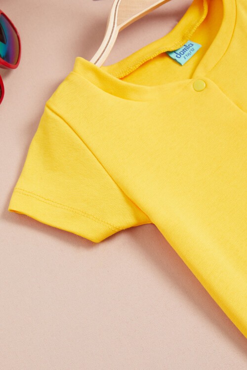 Sarı Çıtçıtlı Kısa Kollu bebek Body 15528