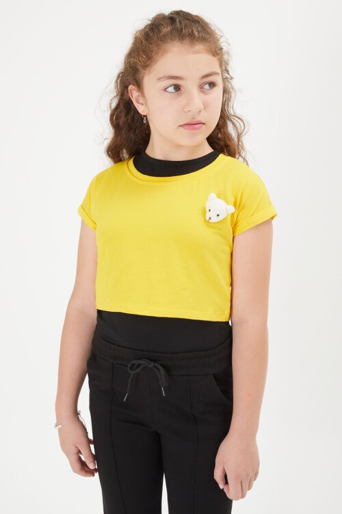 Sarı Croplu Atletli Kız Çocuk 3lü Takım 16052