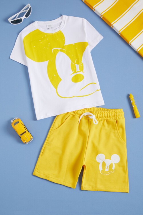 Sarı Karakter Baskılı Erkek Çocuk Şortlu Takım 16028