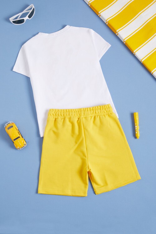 Sarı Karakter Baskılı Erkek Çocuk Şortlu Takım 16028