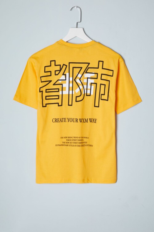 Sarı Sırt Baskı Detaylı Erkek Tişört 16085