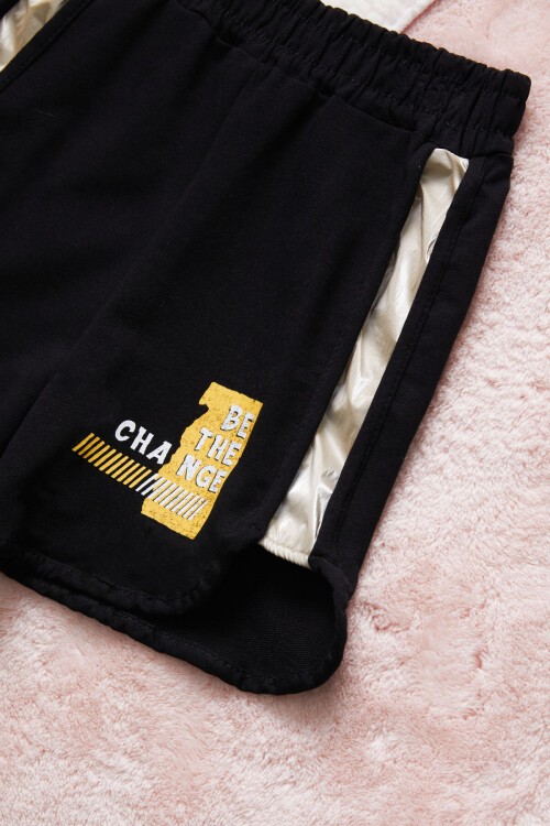 Sarı Yazı Baskı Kız Çocuk Şortlu Yazlık Takım 15354