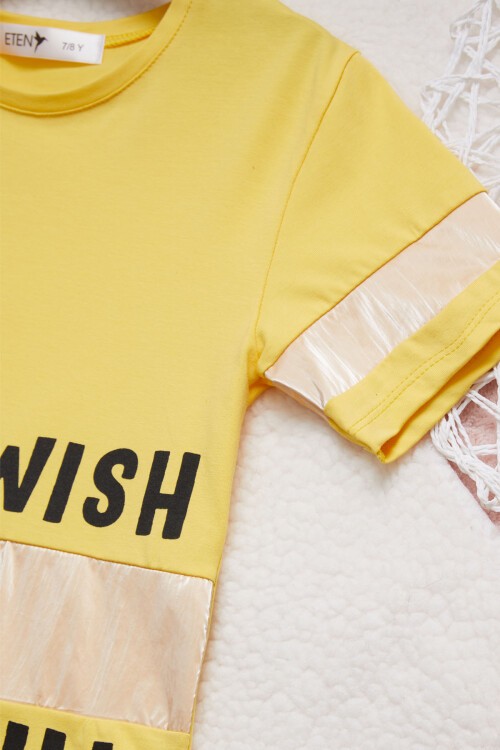 Sarı Yazı Baskı Kız Çocuk Şortlu Yazlık Takım 15354