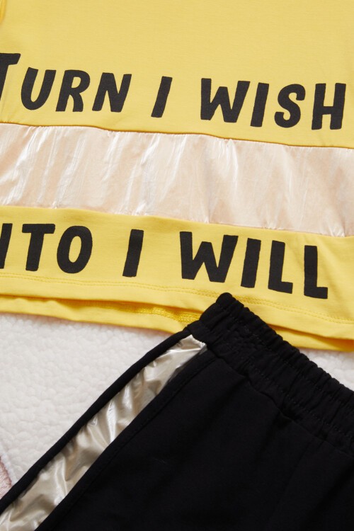 Sarı Yazı Baskı Kız Çocuk Şortlu Yazlık Takım 15354