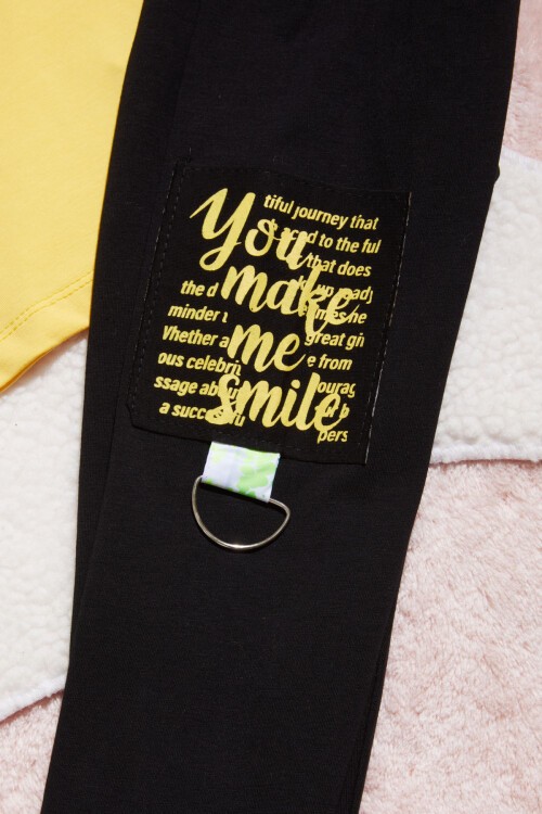 Sarı Yazı Baskılı Kapüşonlu Kız Çocuk 2li Takım 15437