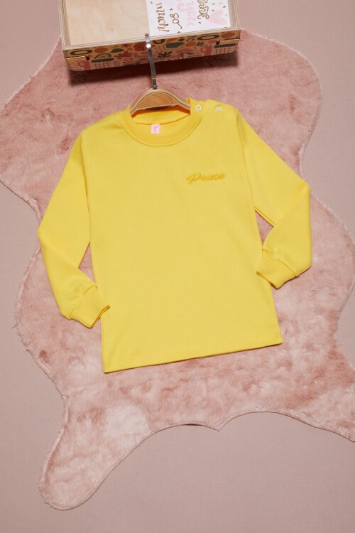 Sarı Yazı Nakışlı Kız Çocuk Çıtçıtlı Sweatshirt 16415