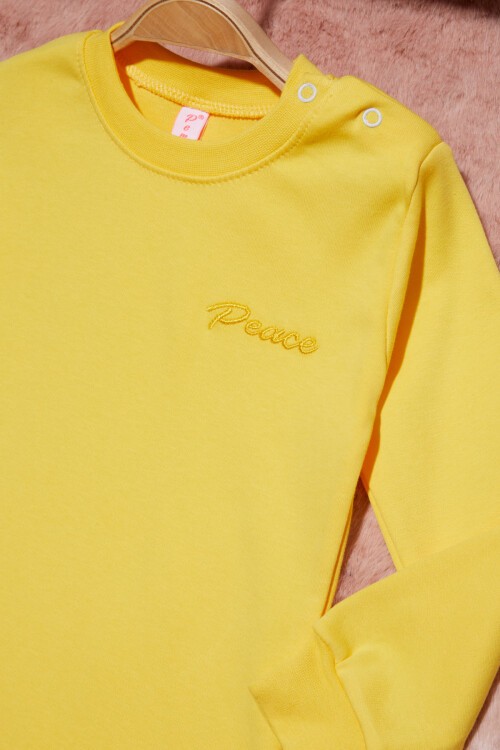 Sarı Yazı Nakışlı Kız Çocuk Çıtçıtlı Sweatshirt 16415