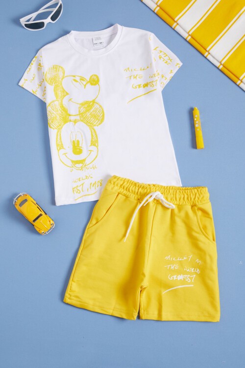 Sarı Yazılı Karakter Baskılı Erkek Çocuk Şortlu Takım 16034