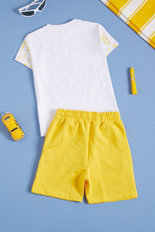 Sarı Yazılı Karakter Baskılı Erkek Çocuk Şortlu Takım 16034