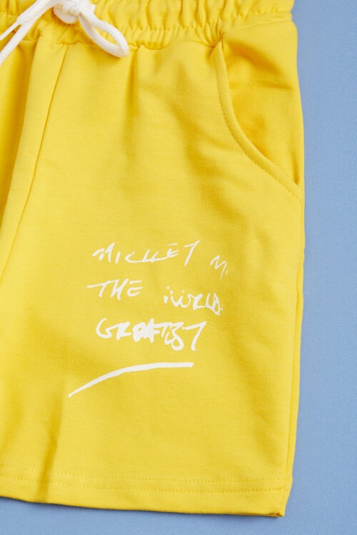 Sarı Yazılı Karakter Baskılı Erkek Çocuk Şortlu Takım 16034