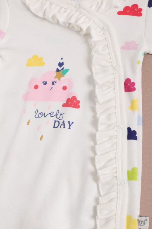 Sevimli Bulut Baskılı Kız Bebek Tulum Takımı 16133