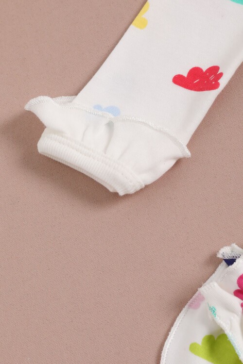 Sevimli Bulut Baskılı Kız Bebek Tulum Takımı 16133