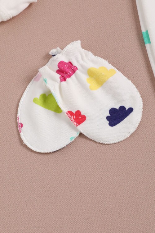 Sevimli Bulut Baskılı Kız Bebek Tulum Takımı 16133