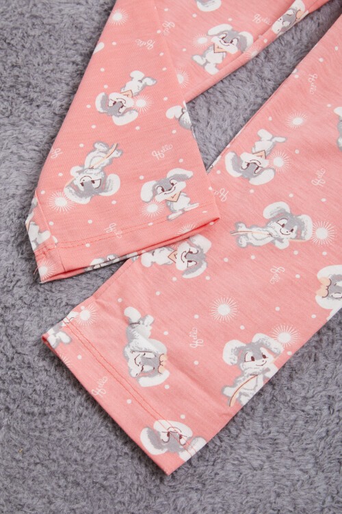 Sevimli Tavşan Desenli Kız Çocuk Pijama Takımı 16330