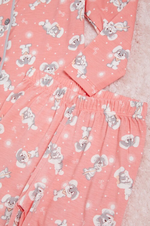Sevimli Tavşan Desenli Kız Çocuk Pijama Takımı 16330