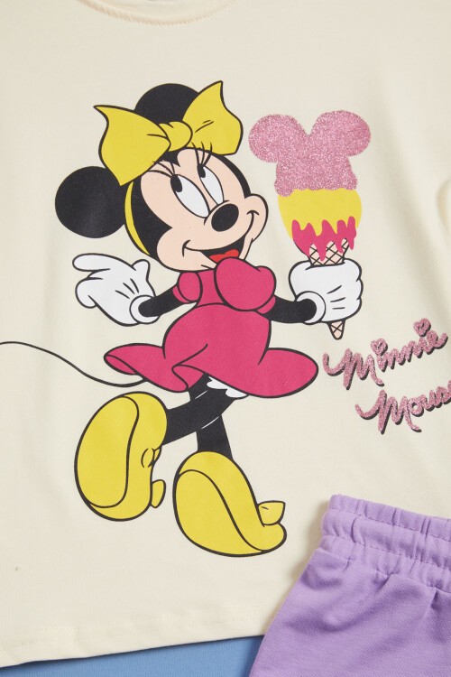 Simli Dondurma Baskılı Kız Çocuk Şortlu Yazlık Takım 15591