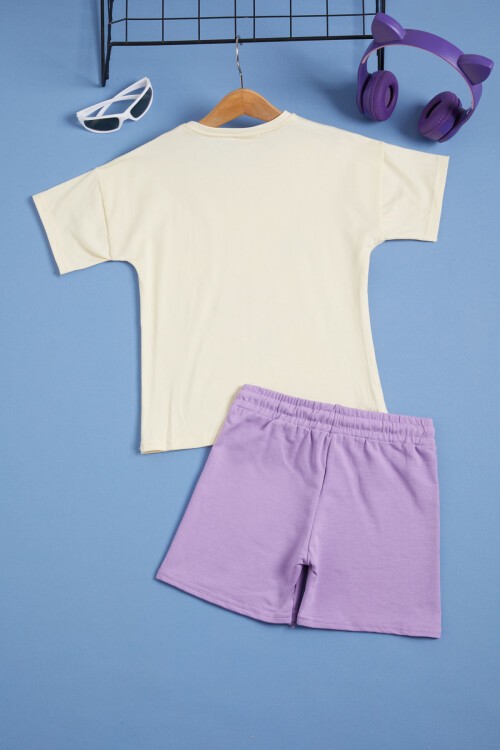 Simli Dondurma Baskılı Kız Çocuk Şortlu Yazlık Takım 15591